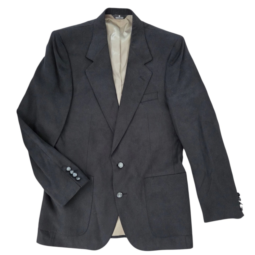 Vintage Lanvin Black Feather Suede Blazer Mort Wallin Mens 40R USA Made Luxury
